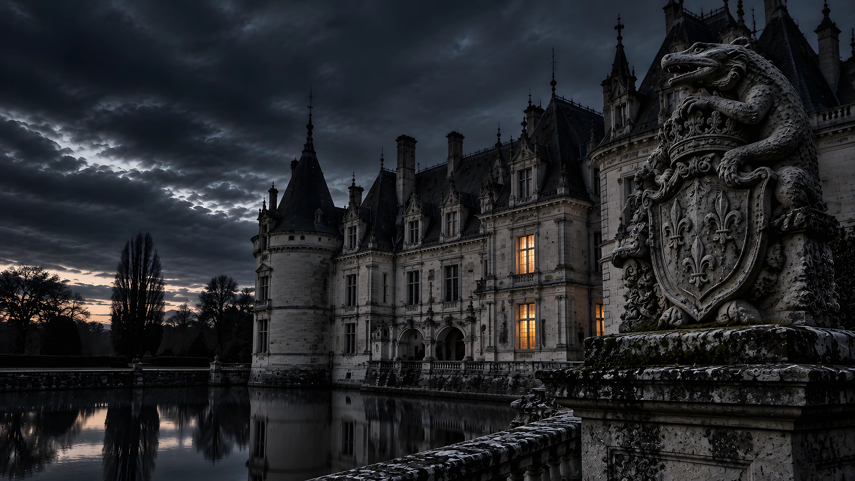 Französisches Schloss mit Türmen am Wassergraben, Objekttyp der Immobilienbewertung in Frankreich