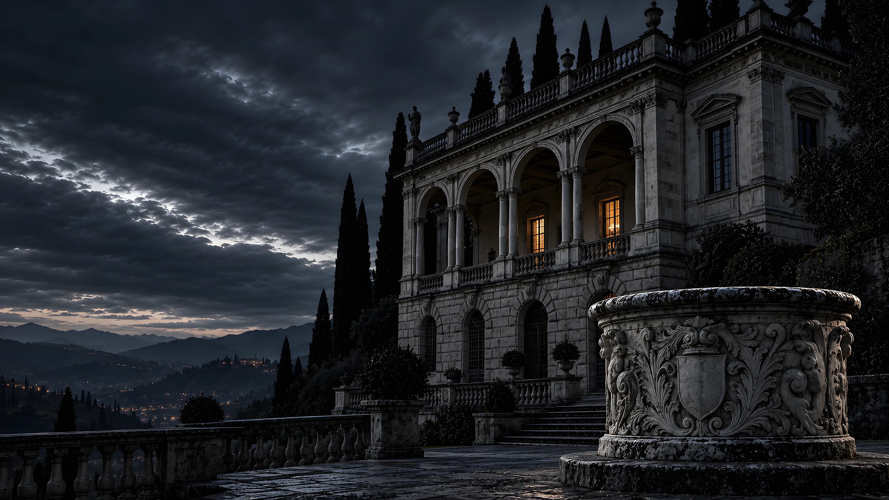 Italienische Renaissance-Villa mit Arkadenloggia über hügeligem Land, Objekttyp der Immobilienbewertung in Italien